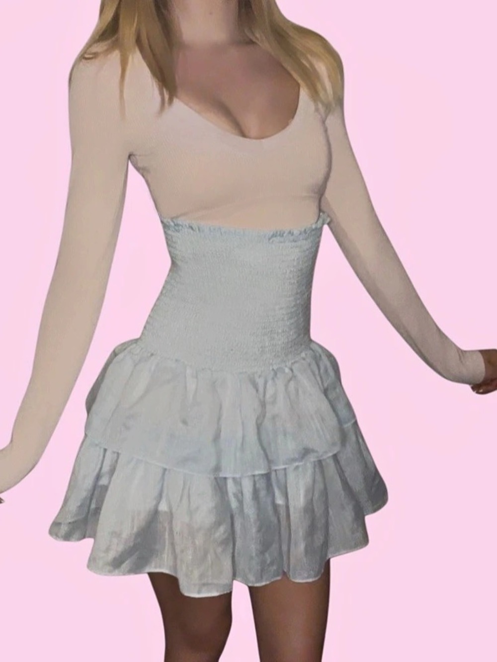 Ruffled High / Low Waisted Skirt In Shimmery Light Blue Like New